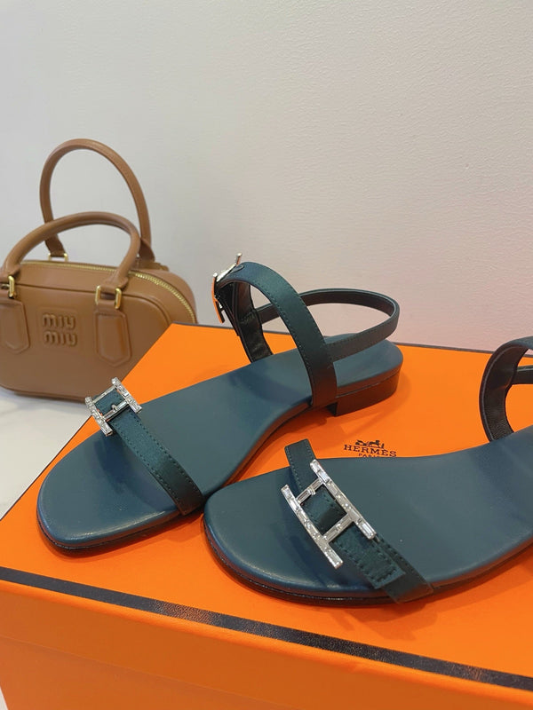 HM Paris Sandals Navy Blue Lamskin 374211