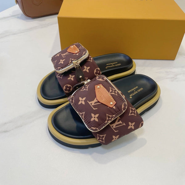 LV x TM Pool Pillow Flat Comfort Mule Brown Monogram Nylon 241325