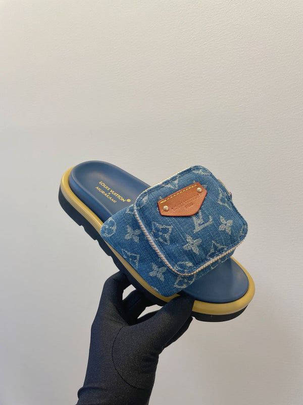 LV x TM Pool Pillow Flat Comfort Mule Blue Denim 241326