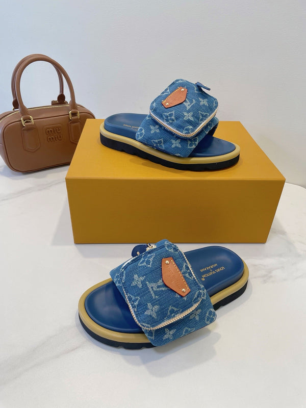 LV x TM Pool Pillow Flat Comfort Mule Blue Denim 241326