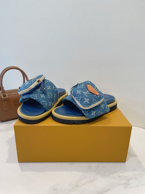 LV x TM Pool Pillow Flat Comfort Mule Blue Denim 241326