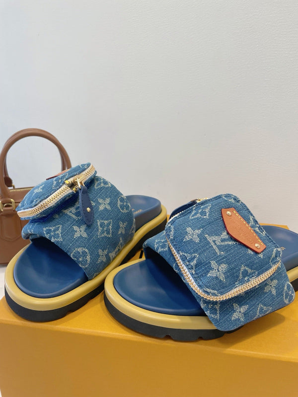 LV x TM Pool Pillow Flat Comfort Mule Blue Denim 241326