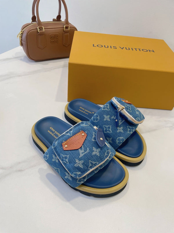 LV x TM Pool Pillow Flat Comfort Mule Blue Denim 241326
