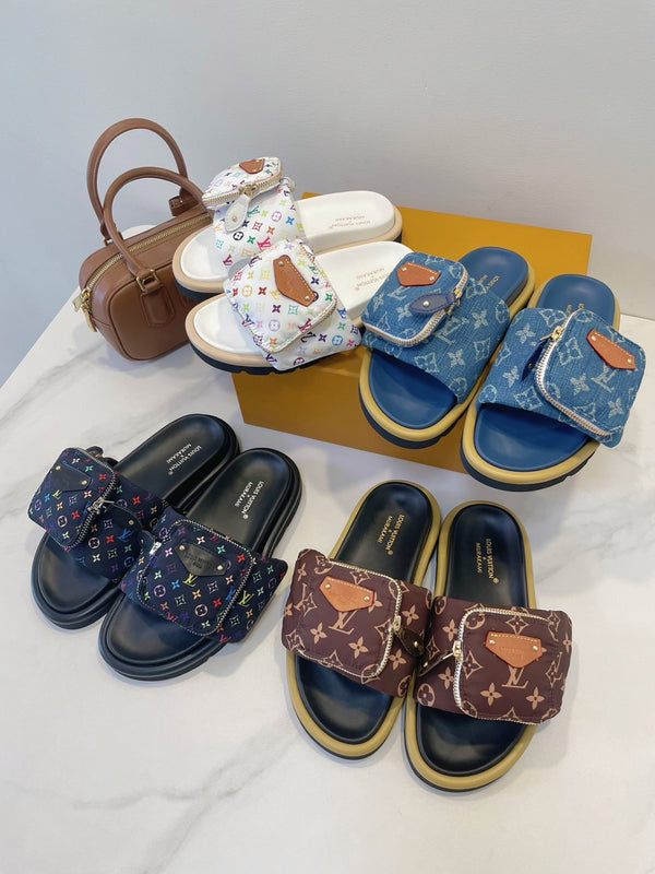 LV x TM Pool Pillow Flat Comfort Mule Blue Denim 241326