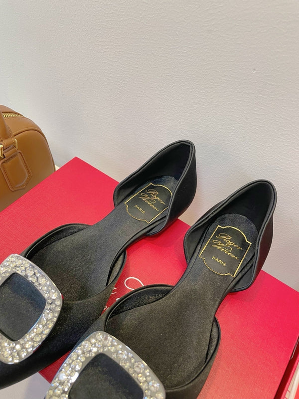 Viv Chips Ballerina Flat Black Silk 329268