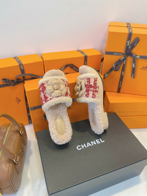 CC 25C Logo Slippers 50mm Multicolor Shearling Wood Sheepskin 423694
