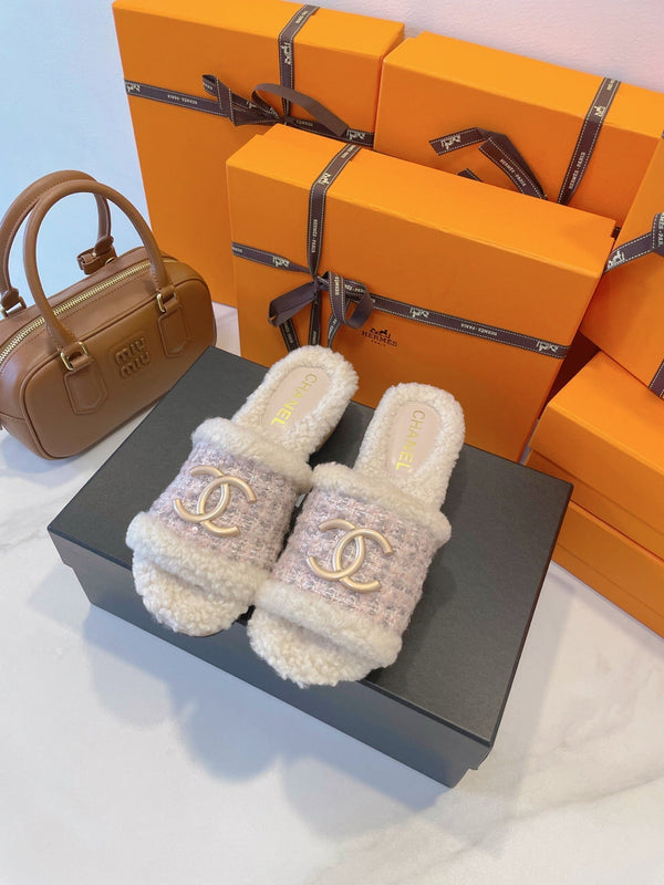 CC 25C Logo Slippers 50mm Multicolor Shearling Wood 423698