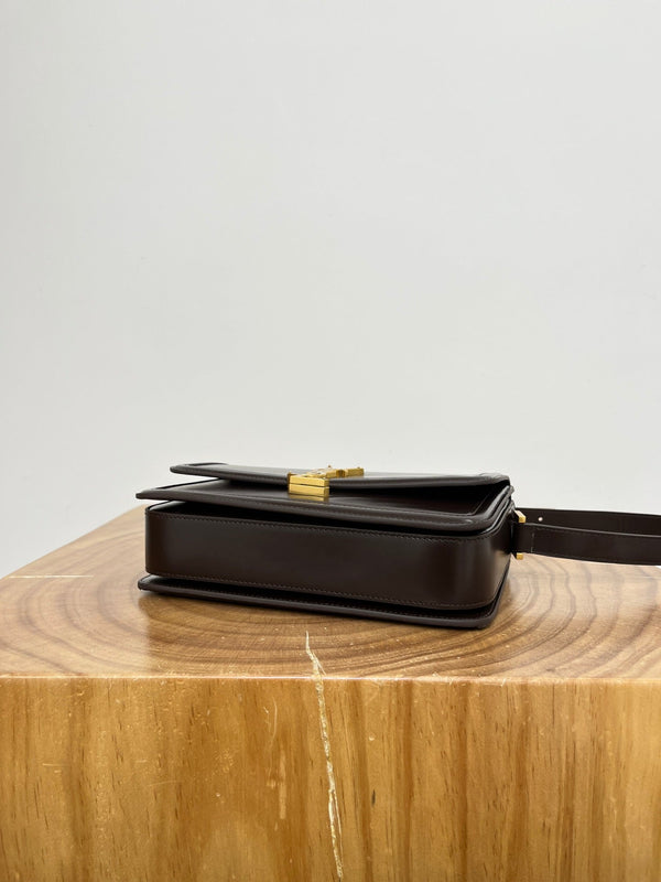 YSL Solferino Small Satchel Bag Brown Gold Calfskin 325451