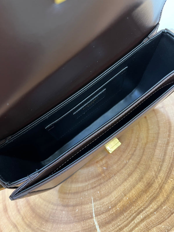 YSL Solferino Small Satchel Bag Brown Gold Calfskin 325451