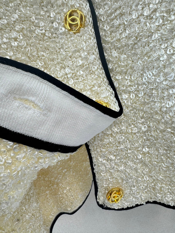 Cardigan Col Rond Manches Longues Tissu Bouclé Blanc 364287