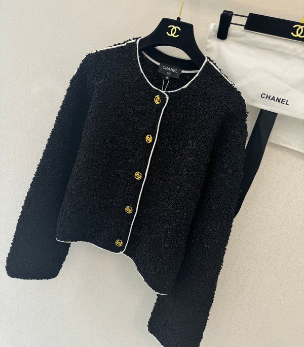 CC 26s Neck Long Sleeved Cardigan Black Tweed 364286