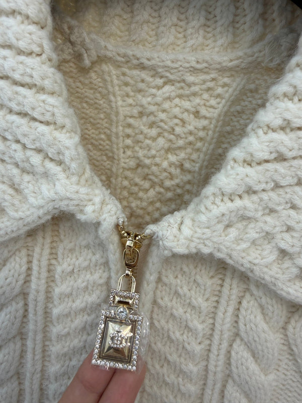CC 26s Collared Cable Knit Zip Cardigan Wool 450978