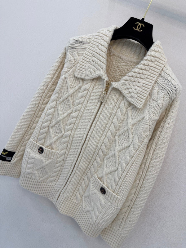 CC 26s Collared Cable Knit Zip Cardigan Wool 450978