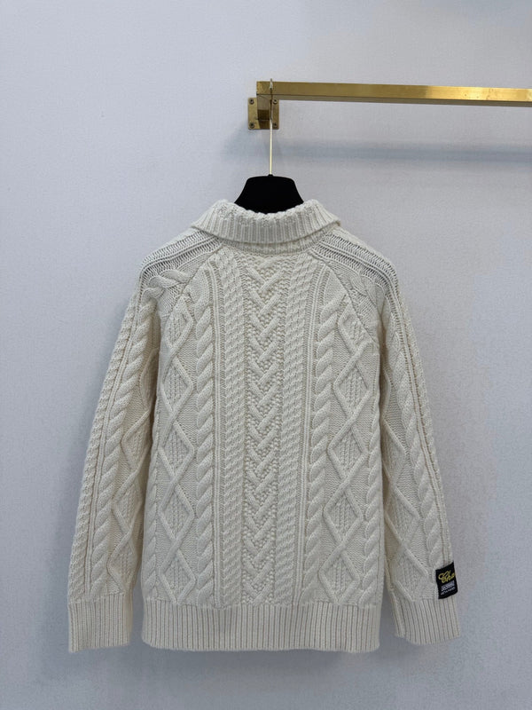 CC 26s Collared Cable Knit Zip Cardigan Wool 450978