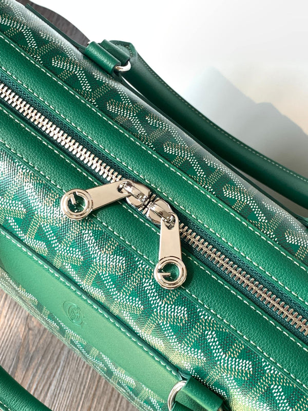 CISALPIN DOCUMENT CASE 39 IN GREEN GOYARDINE CANVAS AND CALFSKIN