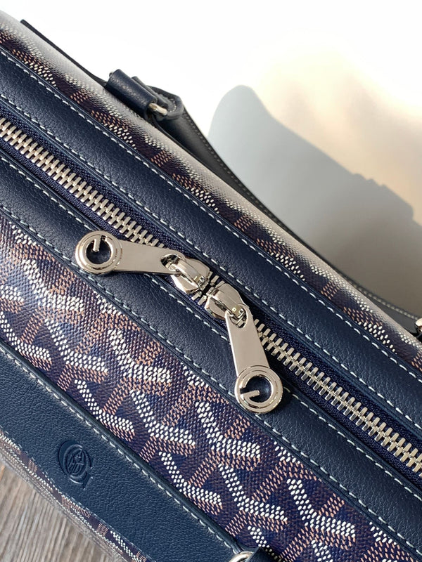 PORTA DOCUMENTI CISALPIN 39 IN TELA GOYARDINE BLU NAVY E PELLE DI VITELLO