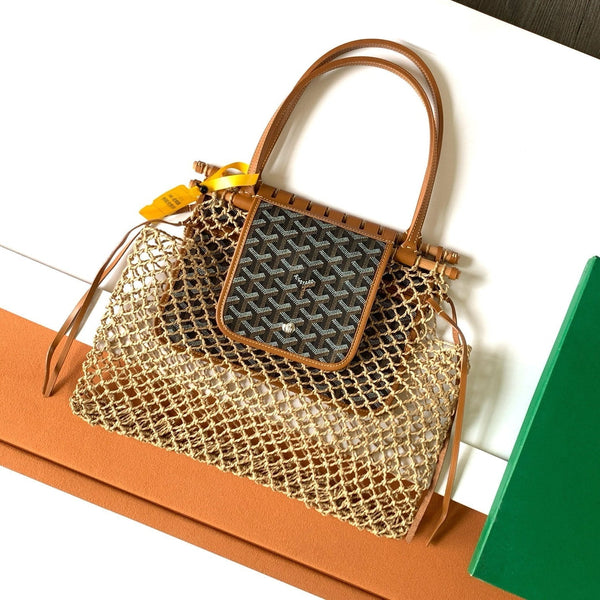 BORSA ALIGRE 34 IN RAFIA INTRECCIATA MARRONE E PELLE DI VITELLO