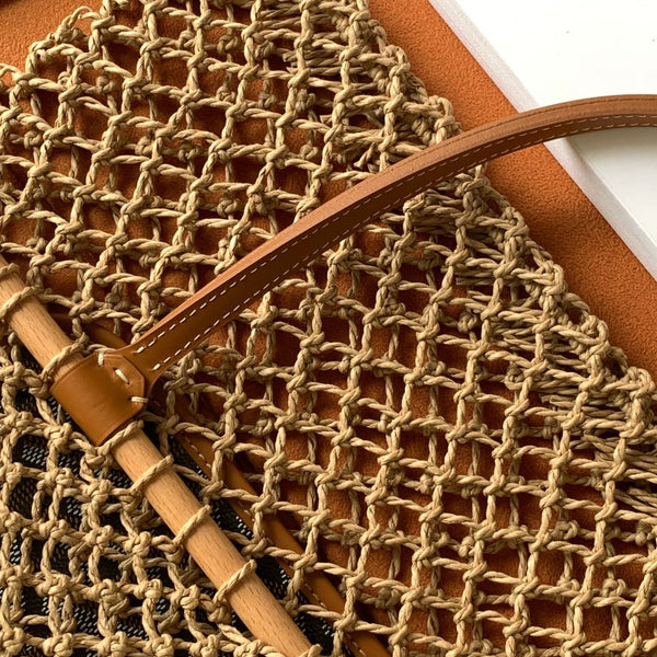 ALIGRE BAG 34 IN BROWN WOVEN RAFFIA AND CALFSKIN