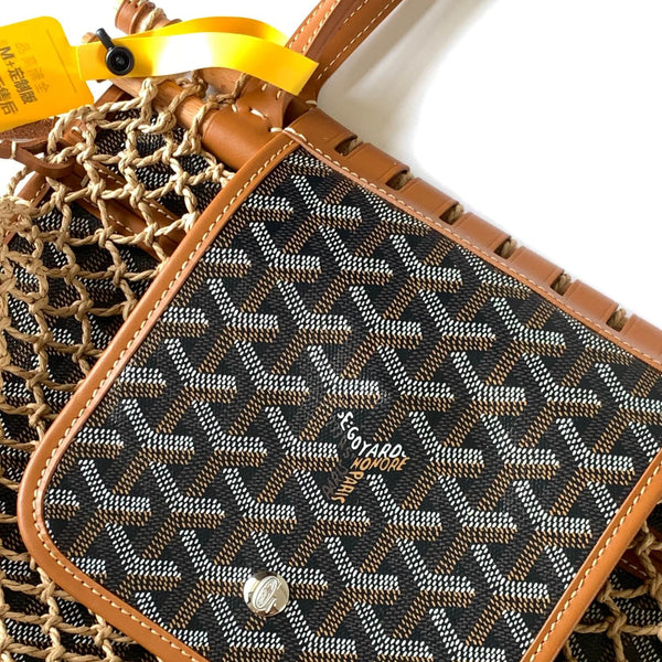 ALIGRE BAG 34 IN BROWN WOVEN RAFFIA AND CALFSKIN