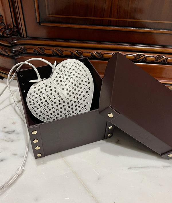 LE COEUR BAG 21 IN WHITE STUDDED CALFSKIN