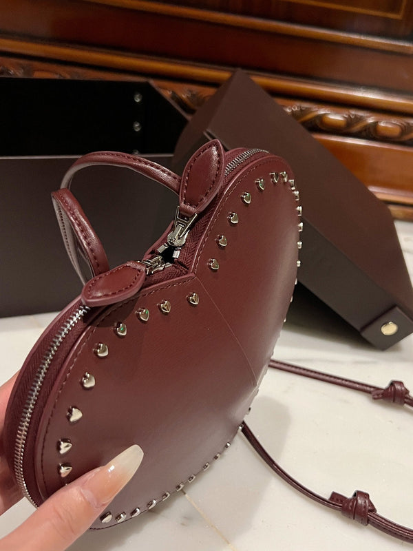 LE COEUR BAG 21 IN BURGUNDY RED CALFSKIN WITH STUDDED HEART