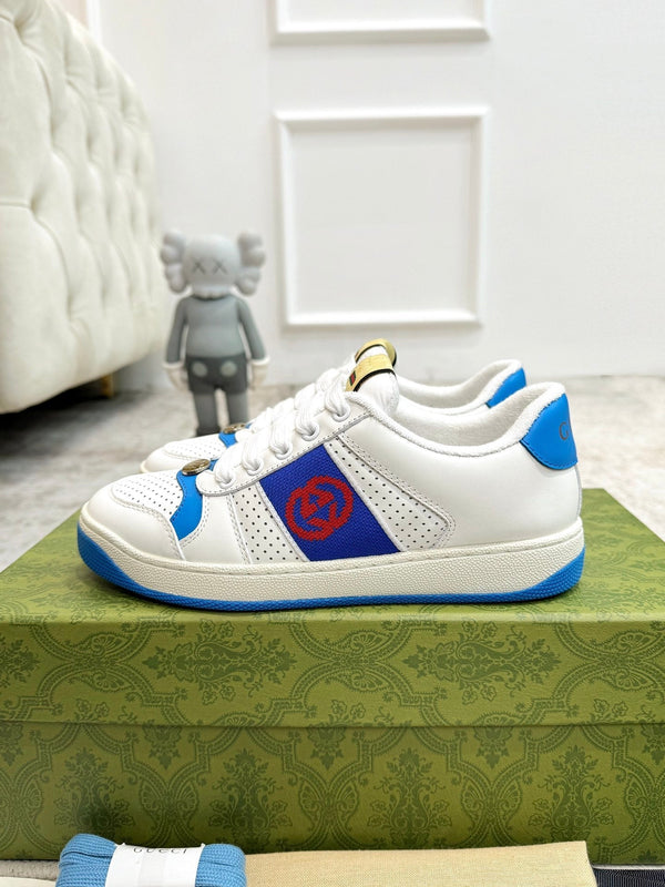 GG Men's Screener Sneaker White Blue Sheepskin 574737