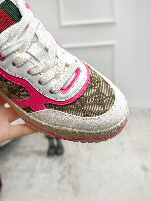 GG Men's Re-Web Sneaker Brown Pink Canvas 534249
