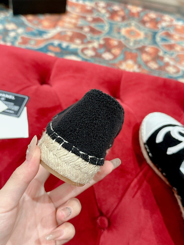espadrillas cc tessuto pile nero pelle di vitello bianca