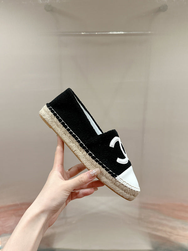 espadrillas cc tessuto pile nero pelle di vitello bianca