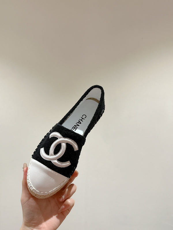 espadrillas cc tessuto pile nero pelle di vitello bianca