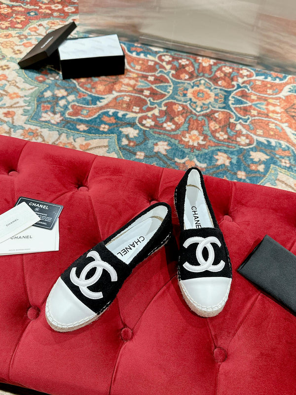 espadrillas cc tessuto pile nero pelle di vitello bianca