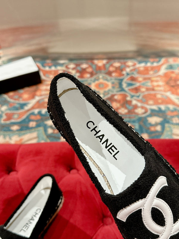 espadrillas cc tessuto pile nero pelle di vitello bianca