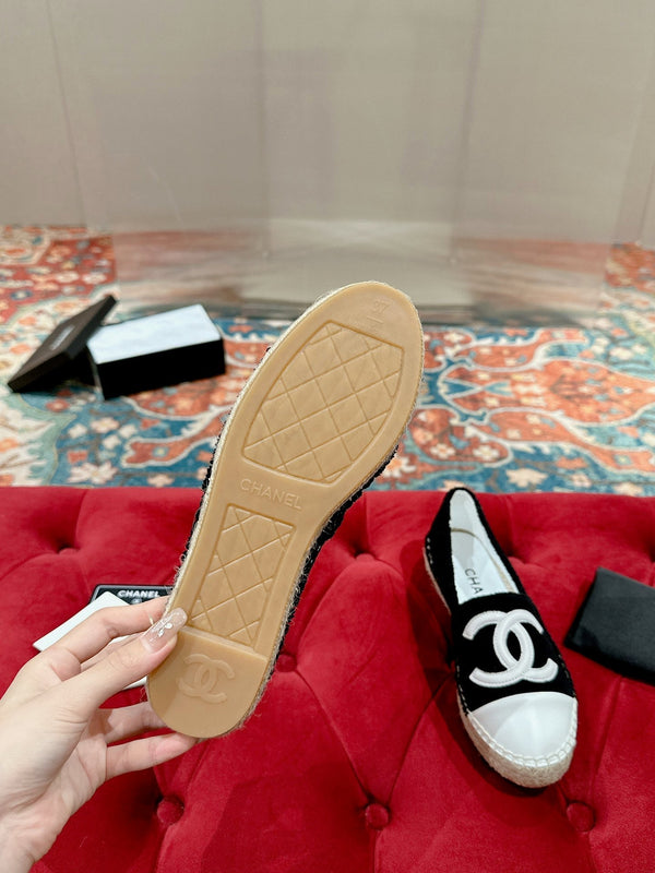 espadrillas cc tessuto pile nero pelle di vitello bianca