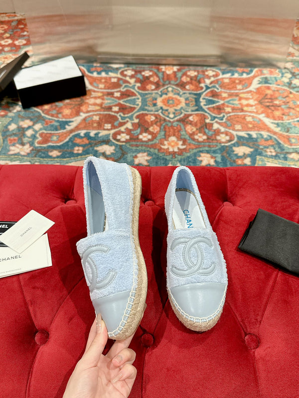 cc espadrillas blu nuvola tessuto pile pelle di vitello