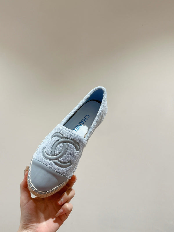 cc espadrillas blu nuvola tessuto pile pelle di vitello