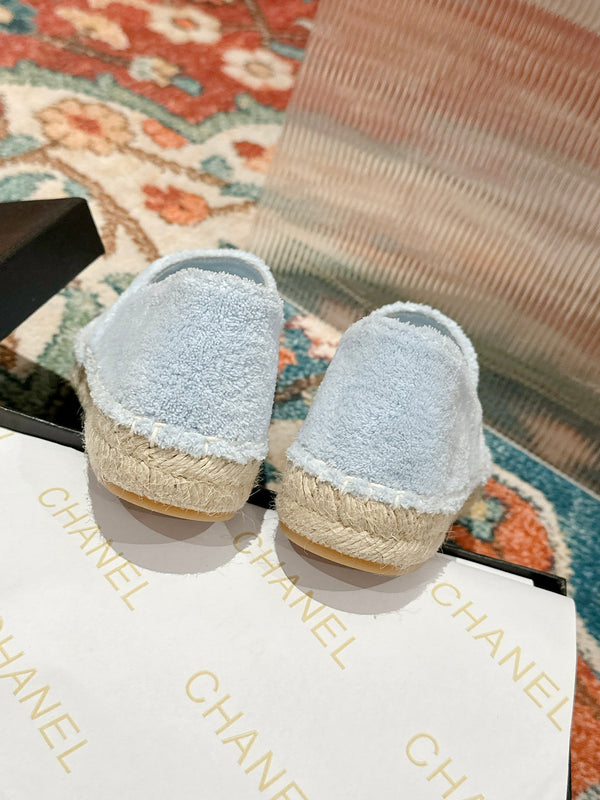 cc espadrillas blu nuvola tessuto pile pelle di vitello