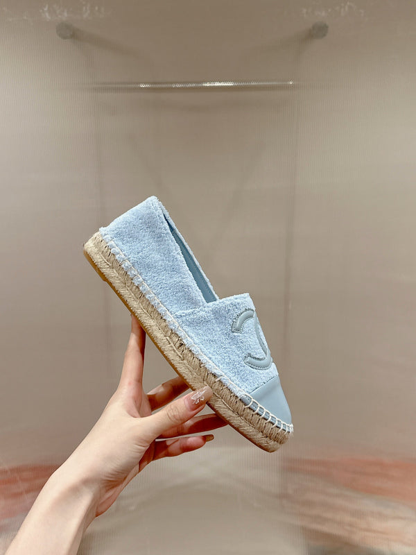 cc espadrillas blu nuvola tessuto pile pelle di vitello
