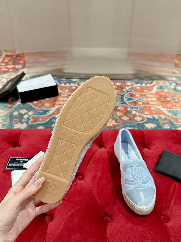 cc espadrillas blu nuvola tessuto pile pelle di vitello