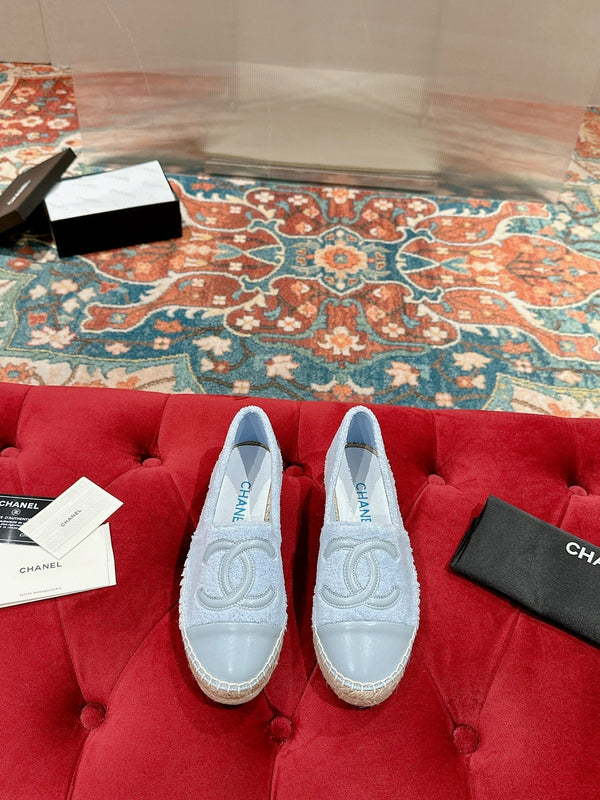 cc espadrillas blu nuvola tessuto pile pelle di vitello