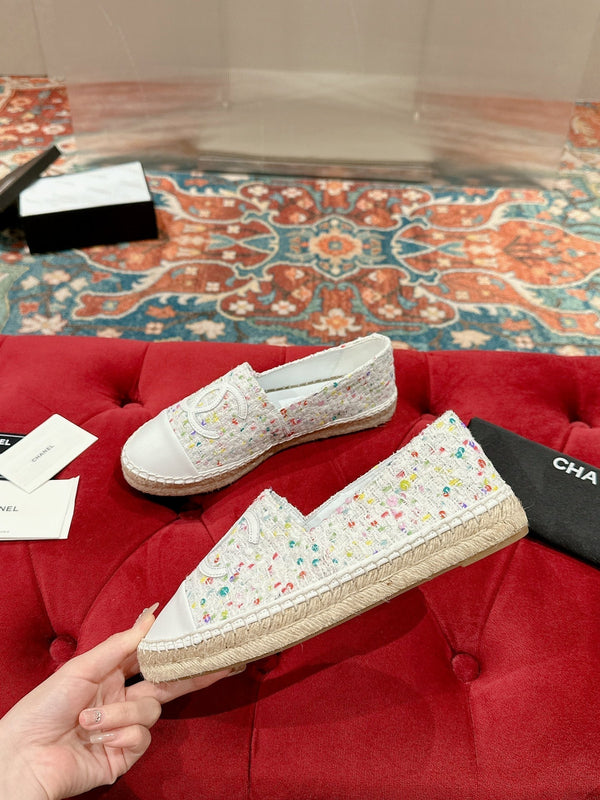 cc espadrilles multicolor tweed white calfskin