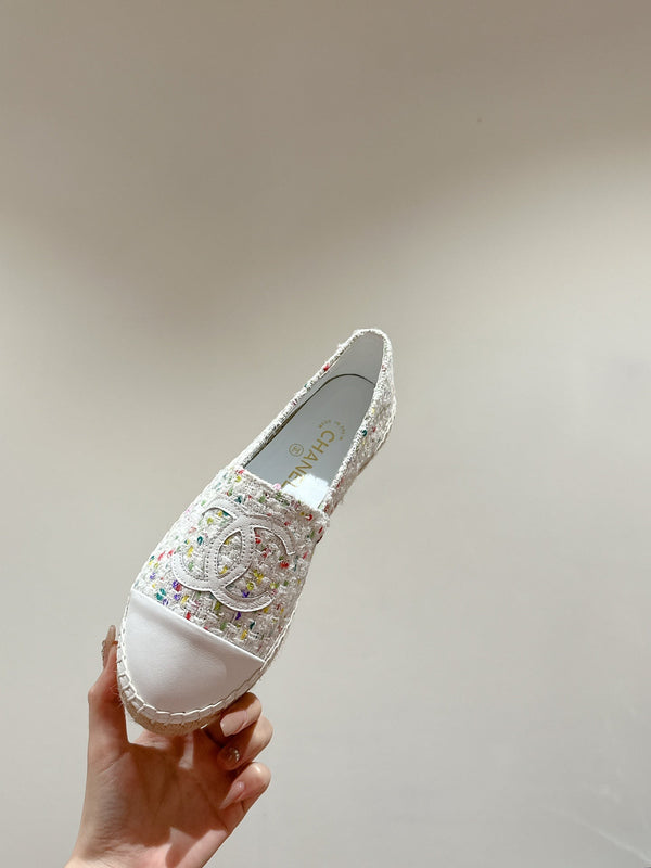cc espadrilles multicolor tweed white calfskin