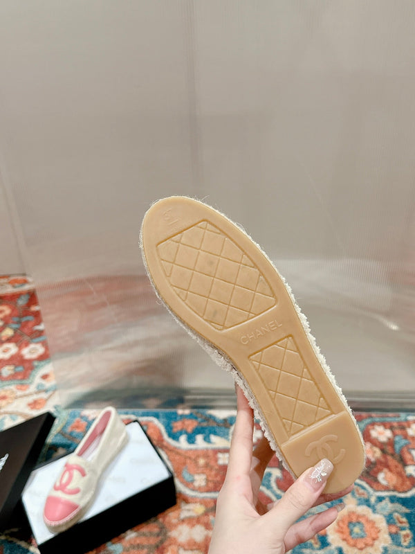 cc espadrillas tessuto pile beige pelle di vitello rosa