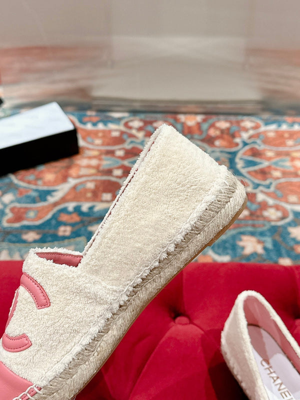 cc espadrillas tessuto pile beige pelle di vitello rosa