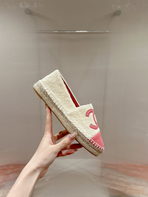 cc espadrillas tessuto pile beige pelle di vitello rosa