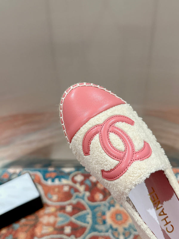 cc espadrillas tessuto pile beige pelle di vitello rosa