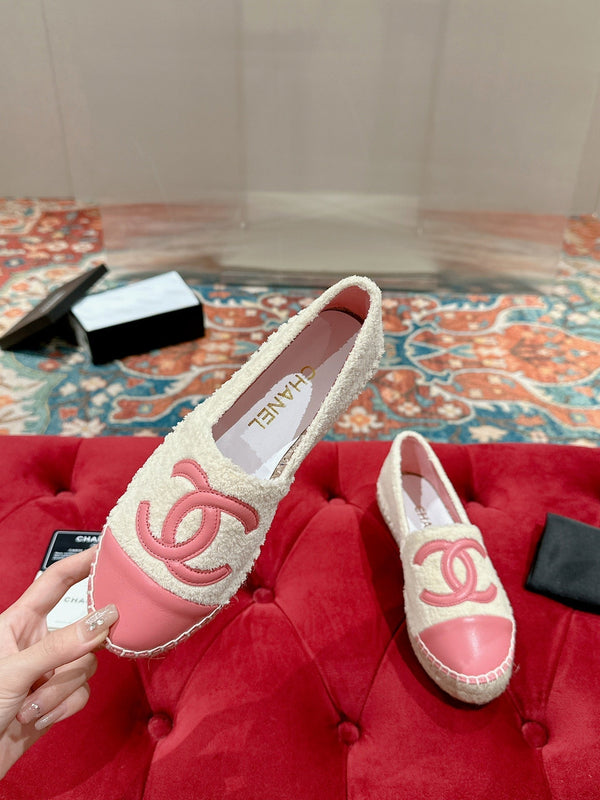 cc espadrillas tessuto pile beige pelle di vitello rosa