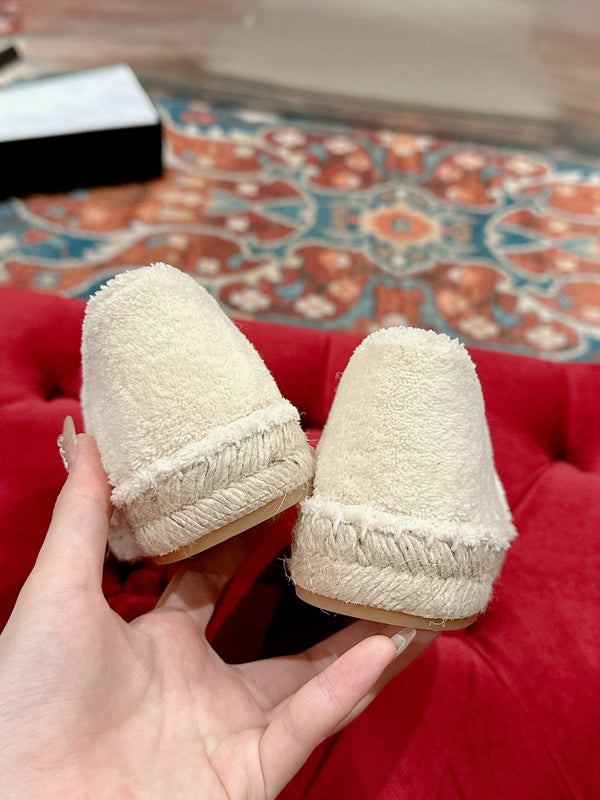 cc espadrillas tessuto pile beige pelle di vitello rosa