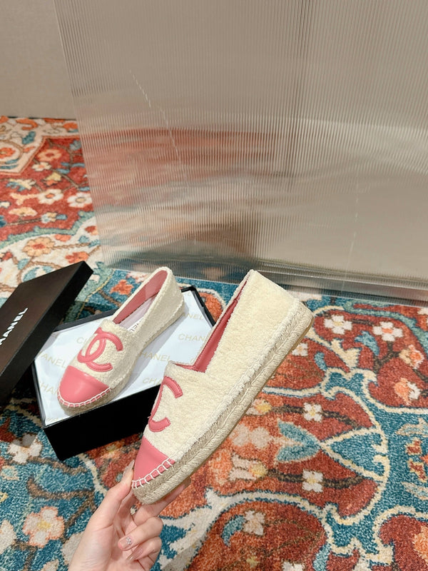 cc espadrillas tessuto pile beige pelle di vitello rosa