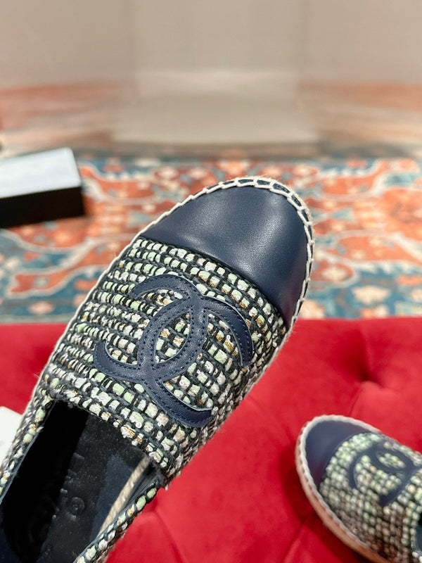 espadrillas cc blu scuro in tessuto misto pelle di vitello