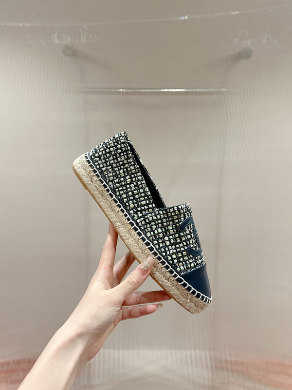 espadrillas cc blu scuro in tessuto misto pelle di vitello